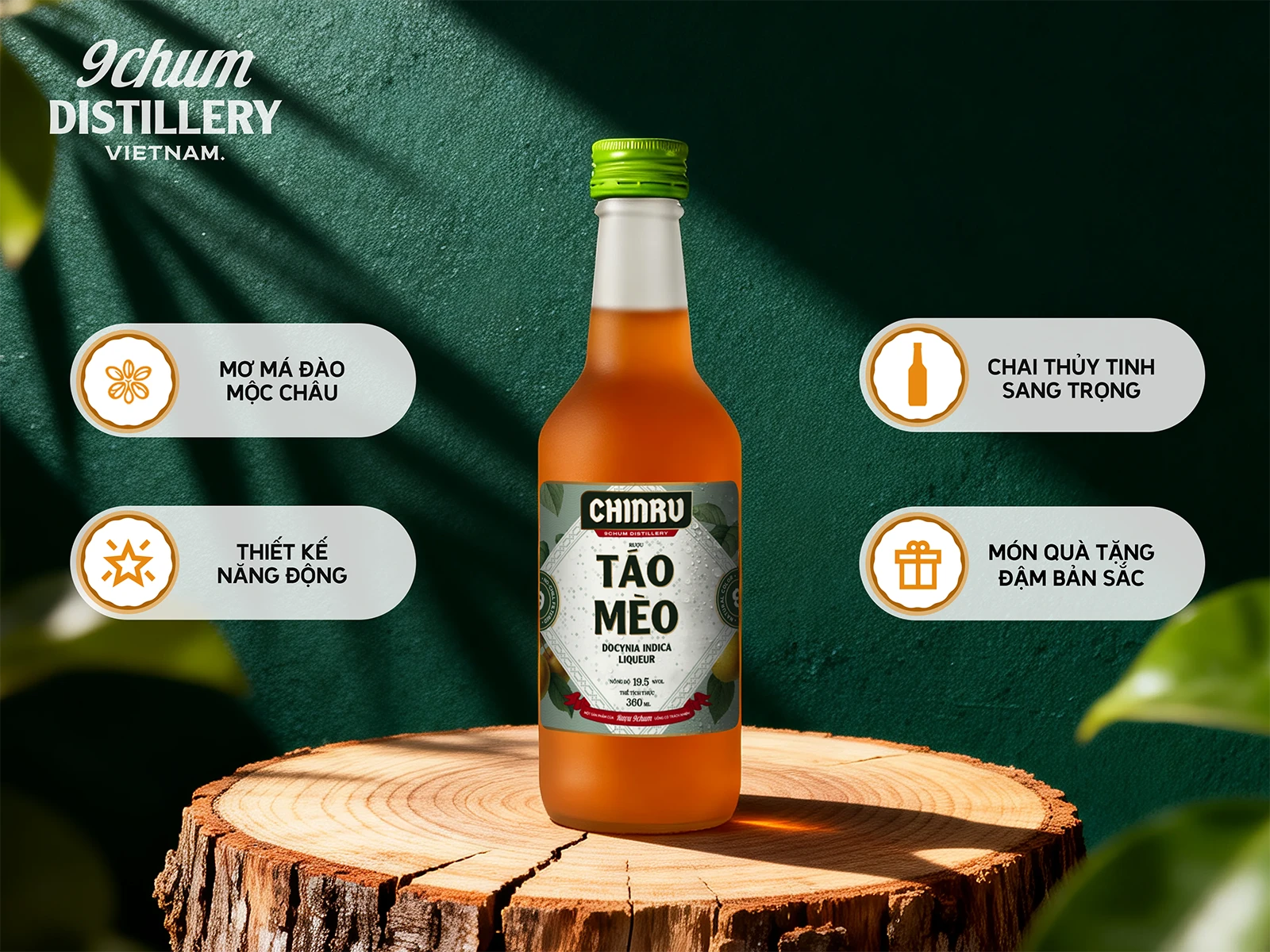 Rượu 9Chum Táo Mèo 360 ml