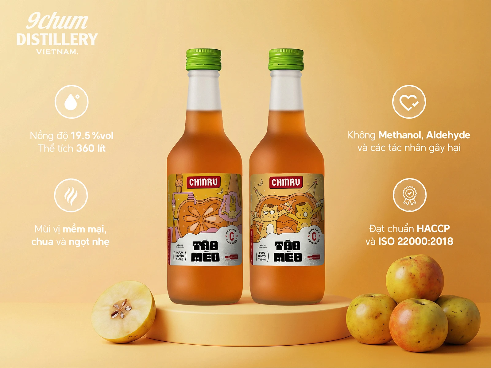 Rượu 9Chum Táo Mèo 360 ml