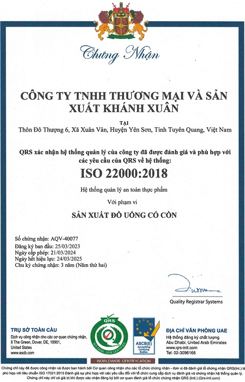 Giấy chứng nhận ISO 22000:2018