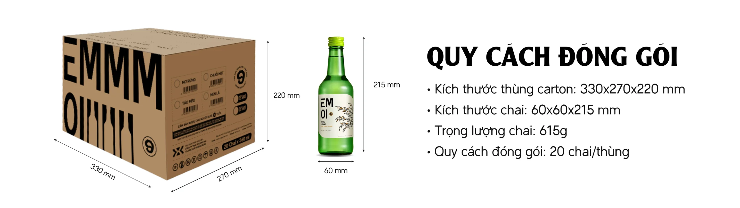 Quy cách đóng gói 9Chum EMOI Men Lá 360ml